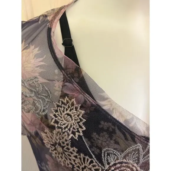 Johnny Was Biya Dress Black Floral Embroidered Mesh Maxi. Size Large - Picture 4 of 10